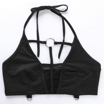Black O ring Strappy Crop Top Backless